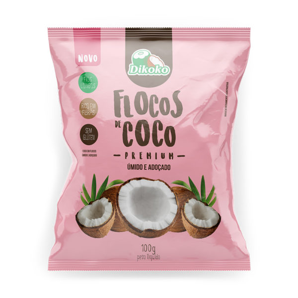 flocos de coco umidos e adocicados 100g